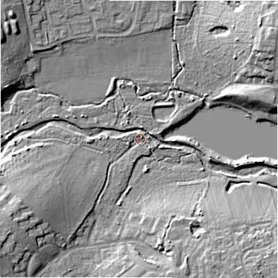Shaded relief map of the ground around B339UJ, computed from Environment Agency LiDAR. The ground here sits at about 86 m above sea level and falls 16 m across the surrounding 800 m. Surface water reaching this point runs off ground lying to the west-south-west, 9.1 m higher.