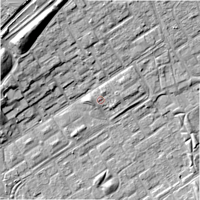Shaded relief map of the ground around B356QS, computed from Environment Agency LiDAR. The ground here sits at about 84 m above sea level and falls 14 m across the surrounding 800 m. Surface water reaching this point runs off ground lying to the north-north-east, 2.0 m higher.
