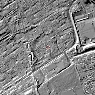 Shaded relief map of the ground around B357BF, computed from Environment Agency LiDAR. The ground here sits at about 82 m above sea level and falls 8 m across the surrounding 800 m. Surface water reaching this point runs off ground lying to the north-north-east, 1.5 m higher.