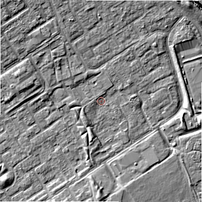 Shaded relief map of the ground around B357BU, computed from Environment Agency LiDAR. The ground here sits at about 82 m above sea level and falls 9 m across the surrounding 800 m. Surface water reaching this point runs off ground lying to the north-north-east, 1.8 m higher.