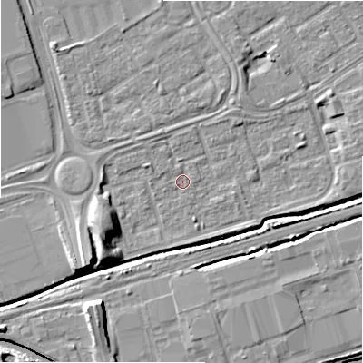 Shaded relief map of the ground around B357DD, computed from Environment Agency LiDAR. The ground here sits at about 81 m above sea level and falls 10 m across the surrounding 800 m. Surface water reaching this point runs off ground lying to the south-west, 6.9 m higher.