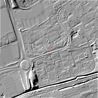 Shaded relief map of the ground around B357DX, computed from Environment Agency LiDAR. The ground here sits at about 82 m above sea level and falls 9 m across the surrounding 800 m. Surface water reaching this point runs off ground lying to the south-west, 1.0 m higher.
