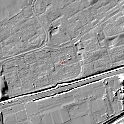 Shaded relief map of the ground around B357EN, computed from Environment Agency LiDAR. The ground here sits at about 81 m above sea level and falls 17 m across the surrounding 800 m. Surface water reaching this point runs off ground lying to the west-south-west, 6.9 m higher.