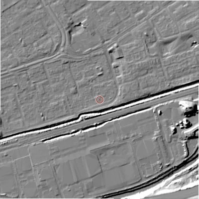 Shaded relief map of the ground around B357EP, computed from Environment Agency LiDAR. The ground here sits at about 81 m above sea level and falls 19 m across the surrounding 800 m. Surface water reaching this point runs off ground lying to the south, 1.6 m higher.
