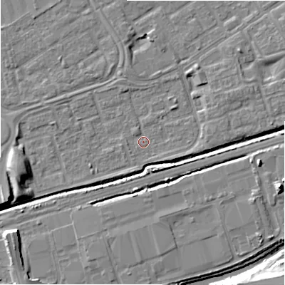 Shaded relief map of the ground around B357ES, computed from Environment Agency LiDAR. The ground here sits at about 81 m above sea level and falls 12 m across the surrounding 800 m. Surface water reaching this point runs off ground lying to the west-south-west, 6.9 m higher.