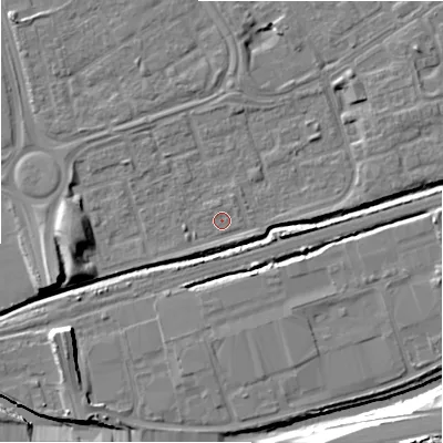 Shaded relief map of the ground around B357EU, computed from Environment Agency LiDAR. The ground here sits at about 81 m above sea level and falls 17 m across the surrounding 800 m. Surface water reaching this point runs off ground lying to the east-south-east, 1.5 m higher.