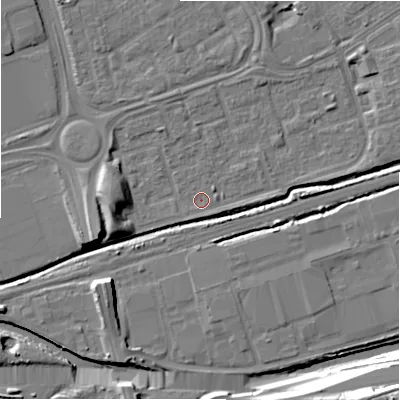 Shaded relief map of the ground around B357EX, computed from Environment Agency LiDAR. The ground here sits at about 81 m above sea level and falls 22 m across the surrounding 800 m. Surface water reaching this point runs off ground lying to the south-west, 0.6 m higher.