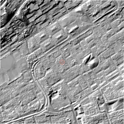 Shaded relief map of the ground around B357HG, computed from Environment Agency LiDAR. The ground here sits at about 81 m above sea level and falls 14 m across the surrounding 800 m. Surface water reaching this point runs off ground lying to the south-east, 0.9 m higher.