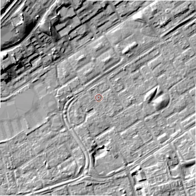 Shaded relief map of the ground around B357HJ, computed from Environment Agency LiDAR. The ground here sits at about 81 m above sea level and falls 15 m across the surrounding 800 m. Surface water reaching this point runs off ground lying to the south-west, 2.2 m higher.