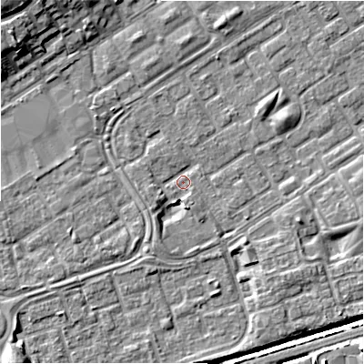 Shaded relief map of the ground around B357JD, computed from Environment Agency LiDAR. The ground here sits at about 81 m above sea level and falls 12 m across the surrounding 800 m. Surface water reaching this point runs off ground lying to the south-south-west, 3.1 m higher.