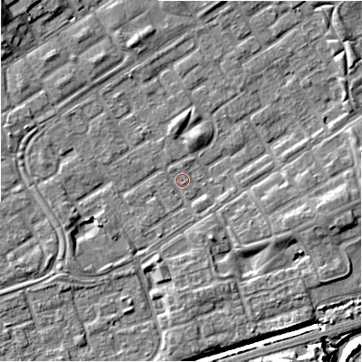 Shaded relief map of the ground around B357JN, computed from Environment Agency LiDAR. The ground here sits at about 81 m above sea level and falls 9 m across the surrounding 800 m. Surface water reaching this point runs off ground lying to the north-north-east, 2.1 m higher.