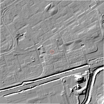 Shaded relief map of the ground around B357JQ, computed from Environment Agency LiDAR. The ground here sits at about 82 m above sea level and falls 19 m across the surrounding 800 m. Surface water reaching this point runs off ground lying to the south-south-west, 0.7 m higher.