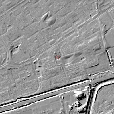 Shaded relief map of the ground around B357JU, computed from Environment Agency LiDAR. The ground here sits at about 81 m above sea level and falls 19 m across the surrounding 800 m. Surface water reaching this point runs off ground lying to the east-north-east, 3.9 m higher.