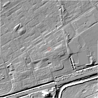Shaded relief map of the ground around B357JY, computed from Environment Agency LiDAR. The ground here sits at about 82 m above sea level and falls 19 m across the surrounding 800 m. Surface water reaching this point runs off ground lying to the east, 2.0 m higher.