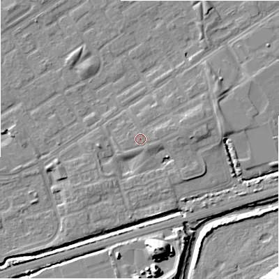 Shaded relief map of the ground around B357LH, computed from Environment Agency LiDAR. The ground here sits at about 82 m above sea level and falls 19 m across the surrounding 800 m. Surface water reaching this point runs off ground lying to the east-north-east, 1.5 m higher.