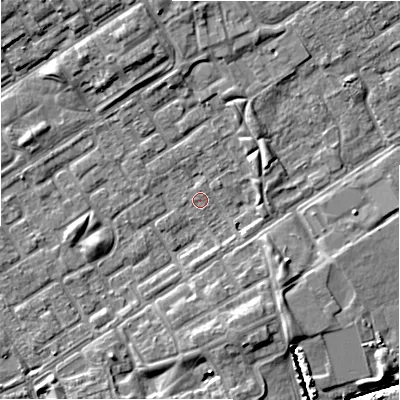 Shaded relief map of the ground around B357LT, computed from Environment Agency LiDAR. The ground here sits at about 81 m above sea level and falls 8 m across the surrounding 800 m. Surface water reaching this point runs off ground lying to the south-south-east, 0.5 m higher.