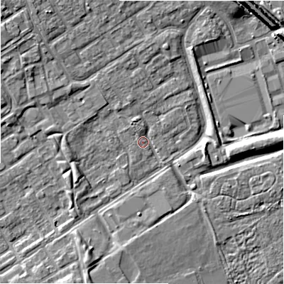 Shaded relief map of the ground around B357NN, computed from Environment Agency LiDAR. The ground here sits at about 82 m above sea level and falls 8 m across the surrounding 800 m. Surface water reaching this point runs off ground lying to the north-north-west, 2.2 m higher.