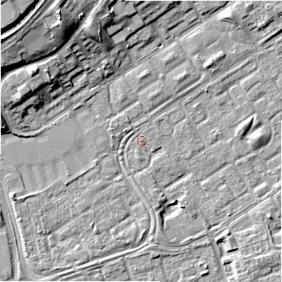Shaded relief map of the ground around B357QA, computed from Environment Agency LiDAR. The ground here sits at about 81 m above sea level and falls 17 m across the surrounding 800 m. Surface water reaching this point runs off ground lying to the west-south-west, 3.1 m higher.