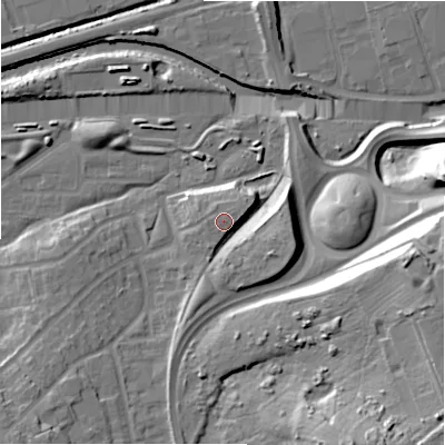Shaded relief map of the ground around B368PX, computed from Environment Agency LiDAR. The ground here sits at about 89 m above sea level and falls 30 m across the surrounding 800 m. Surface water reaching this point runs off ground lying to the east-north-east, 1.6 m higher.