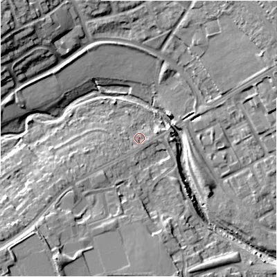 Shaded relief map of the ground around B376NT, computed from Environment Agency LiDAR. The ground here sits at about 84 m above sea level and falls 17 m across the surrounding 800 m. Surface water reaching this point runs off ground lying to the south-west, 3.8 m higher.