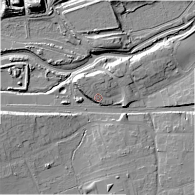 Shaded relief map of the ground around B461NG, computed from Environment Agency LiDAR. The ground here sits at about 83 m above sea level and falls 18 m across the surrounding 800 m. Surface water reaching this point runs off ground lying to the north-north-west, 3.2 m higher.