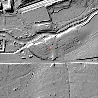 Shaded relief map of the ground around B461NH, computed from Environment Agency LiDAR. The ground here sits at about 83 m above sea level and falls 18 m across the surrounding 800 m. Surface water reaching this point runs off ground lying to the west-north-west, 2.8 m higher.