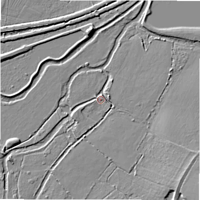 Shaded relief map of the ground around B462AE, computed from Environment Agency LiDAR. The ground here sits at about 71 m above sea level and falls 9 m across the surrounding 800 m. Surface water reaching this point runs off ground lying to the south-east, 7.6 m higher.
