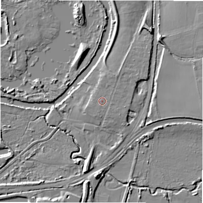 Shaded relief map of the ground around B462BY, computed from Environment Agency LiDAR. The ground here sits at about 73 m above sea level and falls 9 m across the surrounding 800 m. Surface water reaching this point runs off ground lying to the south-south-west, 0.6 m higher.