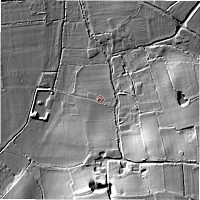 Shaded relief map of the ground around B462EB, computed from Environment Agency LiDAR. The ground here sits at about 72 m above sea level and falls 22 m across the surrounding 800 m. Surface water reaching this point runs off ground lying to the east-south-east, 1.4 m higher.