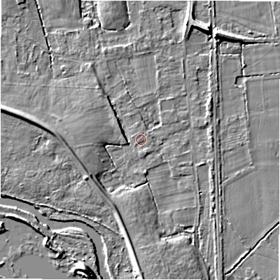 Shaded relief map of the ground around B462EJ, computed from Environment Agency LiDAR. The ground here sits at about 69 m above sea level and falls 8 m across the surrounding 800 m. Surface water reaching this point runs off ground lying to the south-south-east, 1.0 m higher.