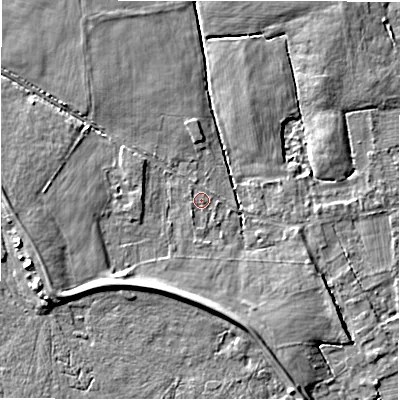 Shaded relief map of the ground around B462EP, computed from Environment Agency LiDAR. The ground here sits at about 69 m above sea level and falls 6 m across the surrounding 800 m. Surface water reaching this point runs off ground lying to the south-south-west, 0.8 m higher.