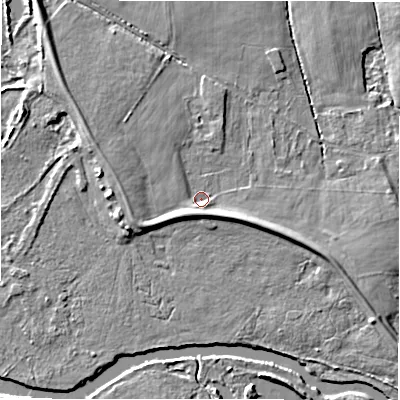 Shaded relief map of the ground around B462ER, computed from Environment Agency LiDAR. The ground here sits at about 69 m above sea level and falls 6 m across the surrounding 800 m. Surface water reaching this point runs off ground lying to the south, 3.2 m higher.