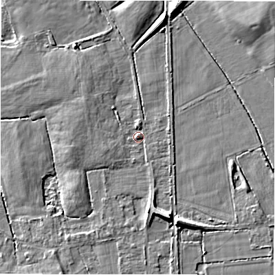 Shaded relief map of the ground around B462EX, computed from Environment Agency LiDAR. The ground here sits at about 69 m above sea level and falls 8 m across the surrounding 800 m. Surface water reaching this point runs off ground lying to the south-south-east, 4.3 m higher.