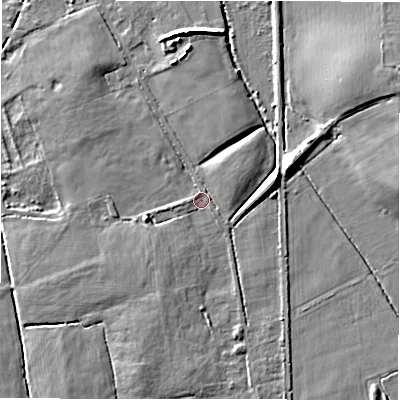 Shaded relief map of the ground around B462HA, computed from Environment Agency LiDAR. The ground here sits at about 68 m above sea level and falls 8 m across the surrounding 800 m. Surface water reaching this point runs off ground lying to the east-north-east, 6.0 m higher.