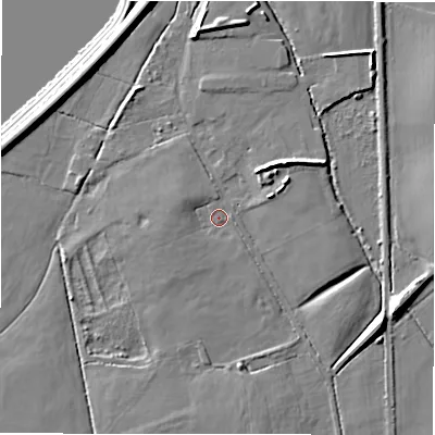 Shaded relief map of the ground around B462HB, computed from Environment Agency LiDAR. The ground here sits at about 68 m above sea level and falls 8 m across the surrounding 800 m. Surface water reaching this point runs off ground lying to the west-north-west, 2.0 m higher.