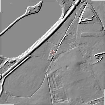 Shaded relief map of the ground around B462HD, computed from Environment Agency LiDAR. The ground here sits at about 68 m above sea level and falls 7 m across the surrounding 800 m. Surface water reaching this point runs off ground lying to the east, 7.0 m higher.