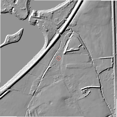 Shaded relief map of the ground around B462HE, computed from Environment Agency LiDAR. The ground here sits at about 67 m above sea level and falls 8 m across the surrounding 800 m. Surface water reaching this point runs off ground lying to the south-east, 1.9 m higher.