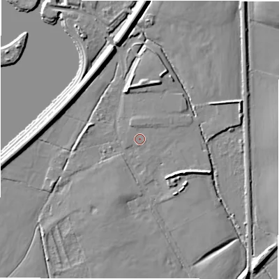 Shaded relief map of the ground around B462HH, computed from Environment Agency LiDAR. The ground here sits at about 68 m above sea level and falls 9 m across the surrounding 800 m. Surface water reaching this point runs off ground lying to the north-east, 1.0 m higher.