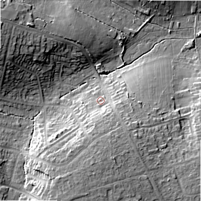 Shaded relief map of the ground around B475PX, computed from Environment Agency LiDAR. The ground here sits at about 148 m above sea level and falls 21 m across the surrounding 800 m. Surface water reaching this point runs off ground lying to the south, 10.8 m higher.