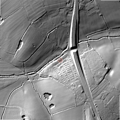Shaded relief map of the ground around B476DU, computed from Environment Agency LiDAR. The ground here sits at about 153 m above sea level and falls 17 m across the surrounding 800 m. Surface water reaching this point runs off ground lying to the south-east, 11.5 m higher.