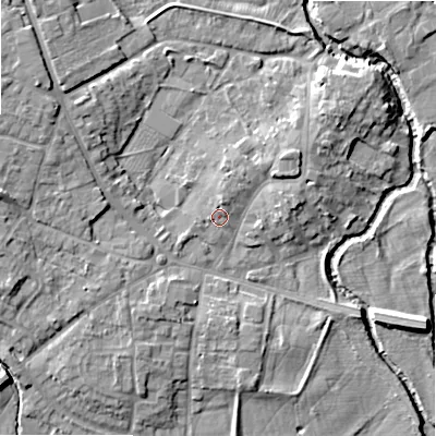 Shaded relief map of the ground around B495AP, computed from Environment Agency LiDAR. The ground here sits at about 41 m above sea level and falls 10 m across the surrounding 800 m. Surface water reaching this point runs off ground lying to the north-north-east, 2.1 m higher.