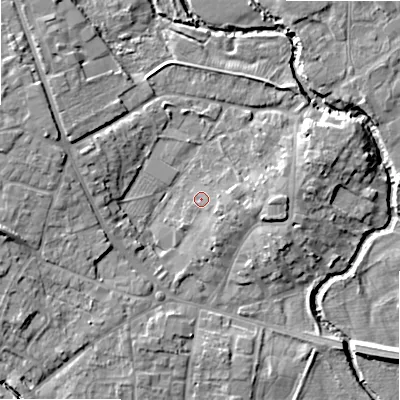 Shaded relief map of the ground around B495BX, computed from Environment Agency LiDAR. The ground here sits at about 41 m above sea level and falls 11 m across the surrounding 800 m. Surface water reaching this point runs off ground lying to the west, 8.5 m higher.