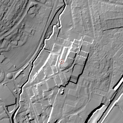 Shaded relief map of the ground around B603DR, computed from Environment Agency LiDAR. The ground here sits at about 82 m above sea level and falls 20 m across the surrounding 800 m. Surface water reaching this point runs off ground lying to the south-east, 7.8 m higher.