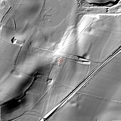 Shaded relief map of the ground around B604BJ, computed from Environment Agency LiDAR. The ground here sits at about 59 m above sea level and falls 19 m across the surrounding 800 m. Surface water reaching this point runs off ground lying to the east-south-east, 1.8 m higher.