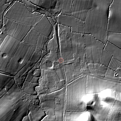 Shaded relief map of the ground around B604HD, computed from Environment Agency LiDAR. The ground here sits at about 70 m above sea level and falls 46 m across the surrounding 800 m. Surface water reaching this point runs off ground lying to the south-east, 27.7 m higher.