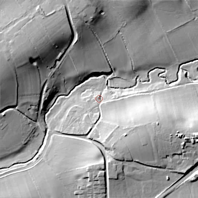 Shaded relief map of the ground around B604JT, computed from Environment Agency LiDAR. The ground here sits at about 62 m above sea level and falls 28 m across the surrounding 800 m. Surface water reaching this point runs off ground lying to the south-east, 17.0 m higher.