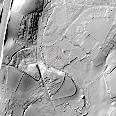 Shaded relief map of the ground around B610HG, computed from Environment Agency LiDAR. The ground here sits at about 118 m above sea level and falls 34 m across the surrounding 800 m. Surface water reaching this point runs off ground lying to the north-north-west, 1.5 m higher.