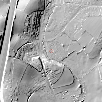 Shaded relief map of the ground around B610HH, computed from Environment Agency LiDAR. The ground here sits at about 119 m above sea level and falls 43 m across the surrounding 800 m. Surface water reaching this point runs off ground lying to the north-north-west, 0.6 m higher.