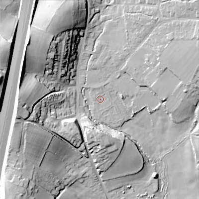 Shaded relief map of the ground around B610HQ, computed from Environment Agency LiDAR. The ground here sits at about 119 m above sea level and falls 43 m across the surrounding 800 m. Surface water reaching this point runs off ground lying to the north-north-west, 0.8 m higher.