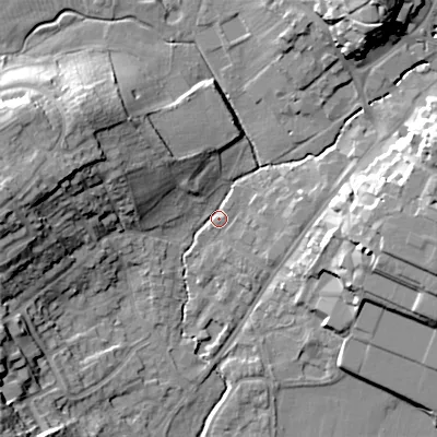 Shaded relief map of the ground around B617AL, computed from Environment Agency LiDAR. The ground here sits at about 81 m above sea level and falls 22 m across the surrounding 800 m. Surface water reaching this point runs off ground lying to the north-east, 19.3 m higher.